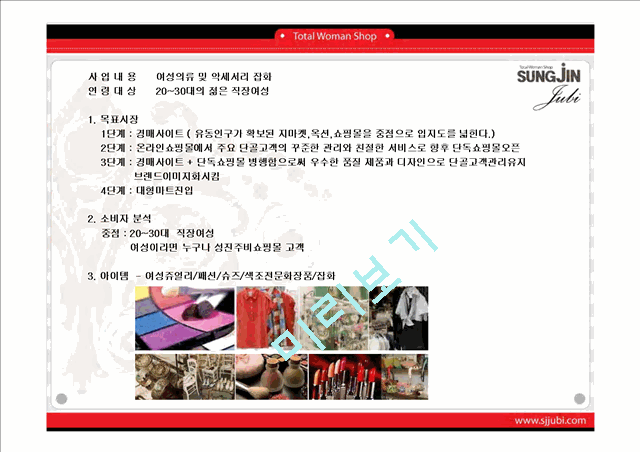 [사업계획서] 토탈여성쇼핑몰 성진주비 회사소개서   (10 )